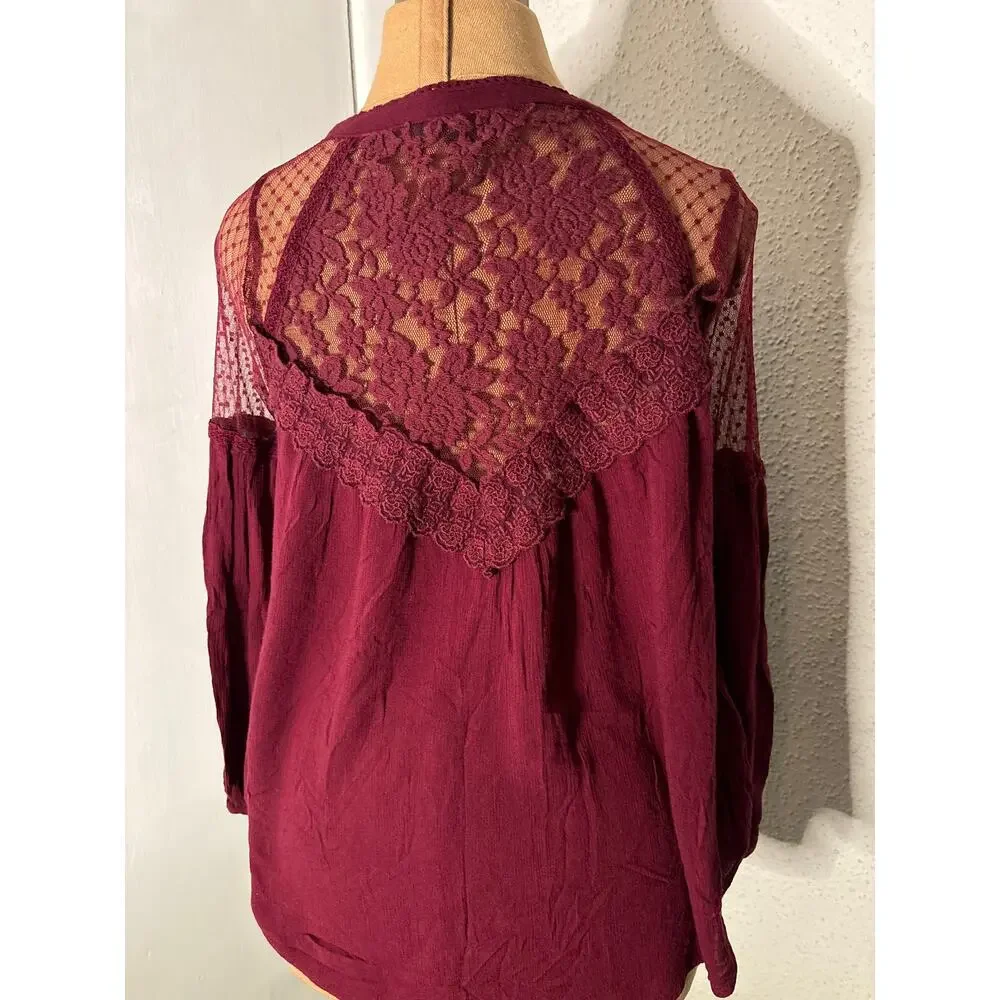 American Eagle Outfitters Burgundy Gauze Lace Top S Boho Coquette Girl Fairycore